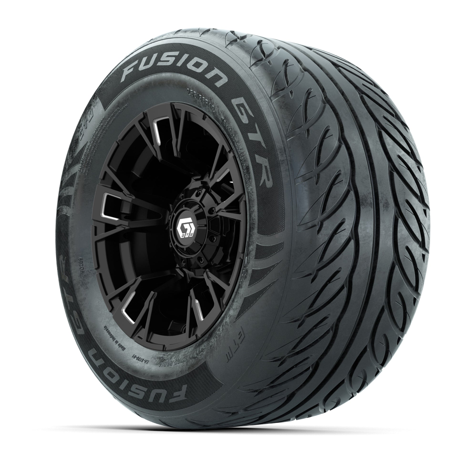 GTW® Vandal Matte Black/Machined 12 in Wheels with 255/55-R12 Fusion GTR Steel Belt Radial Street Tires – Full Set