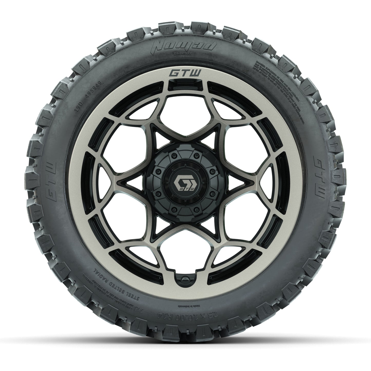 GTW® Nexus Black with Bronze Face 14 in Wheels with 23X10-R14 Nomad Steel Belt Radial All-Terrain Tires – Full Set
