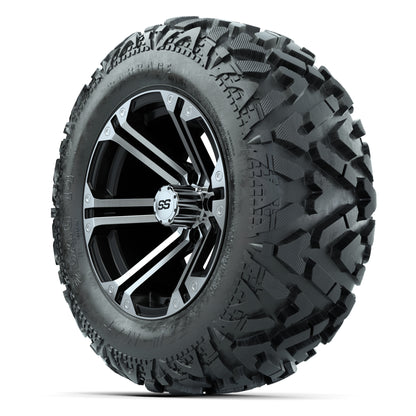 GTW Specter Black/Machined 14 in Wheels with 25x10-14 Barrage Mud Tires – Full Set