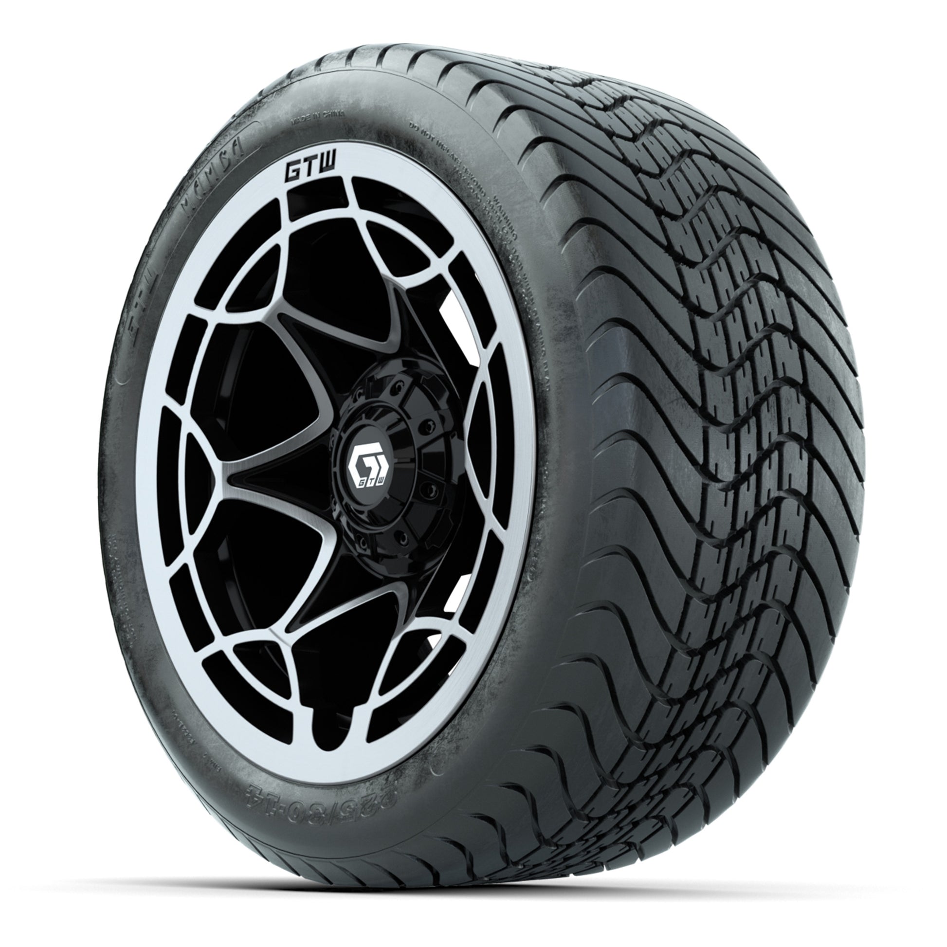 GTW Nexus Black/Silver 14 in Wheels with 225/30-14 Mamba Street Tires – Full Set