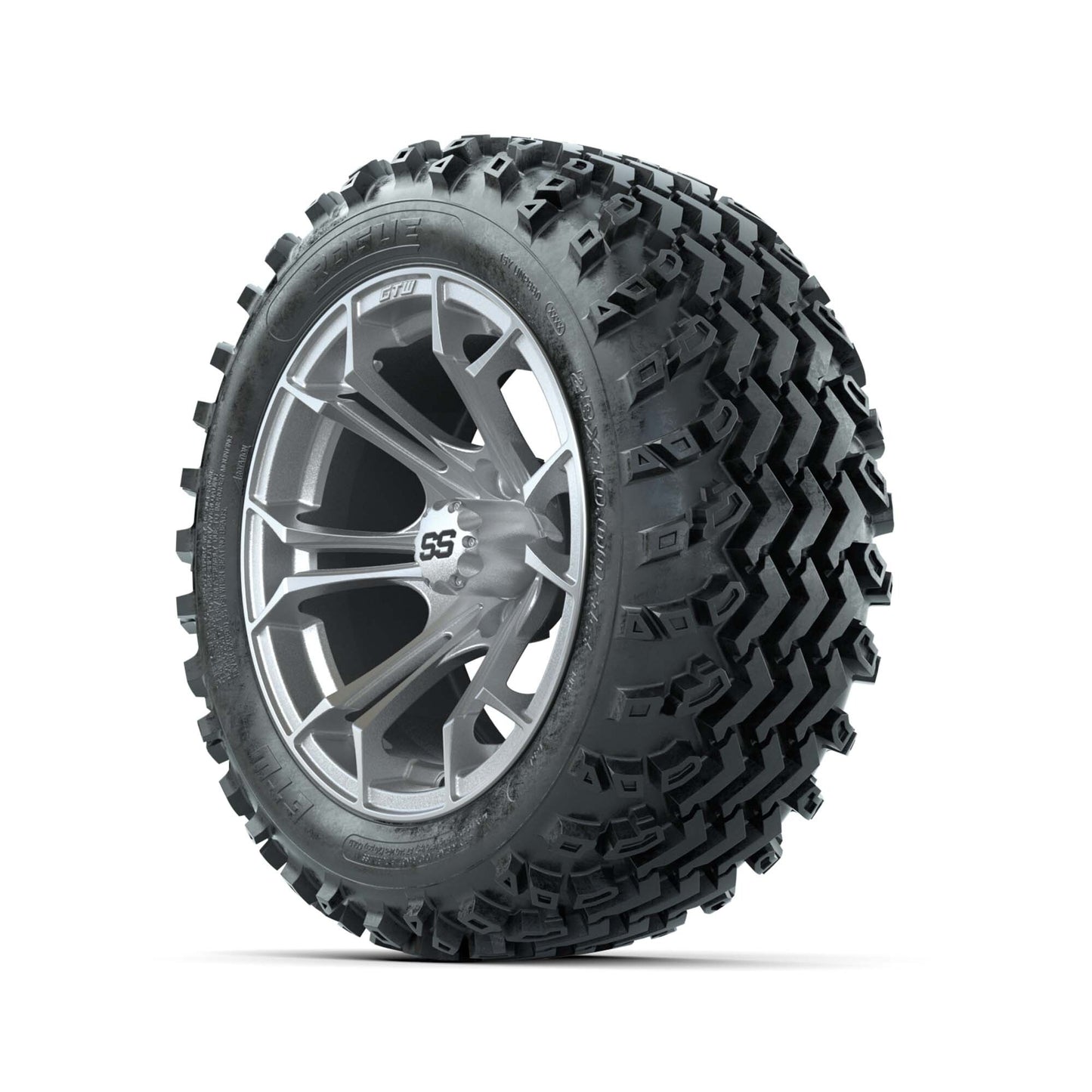 GTW® Spyder Silver Brush 14 in Wheels with 23X10.00-14 Rogue All-Terrain Tires – Full Set