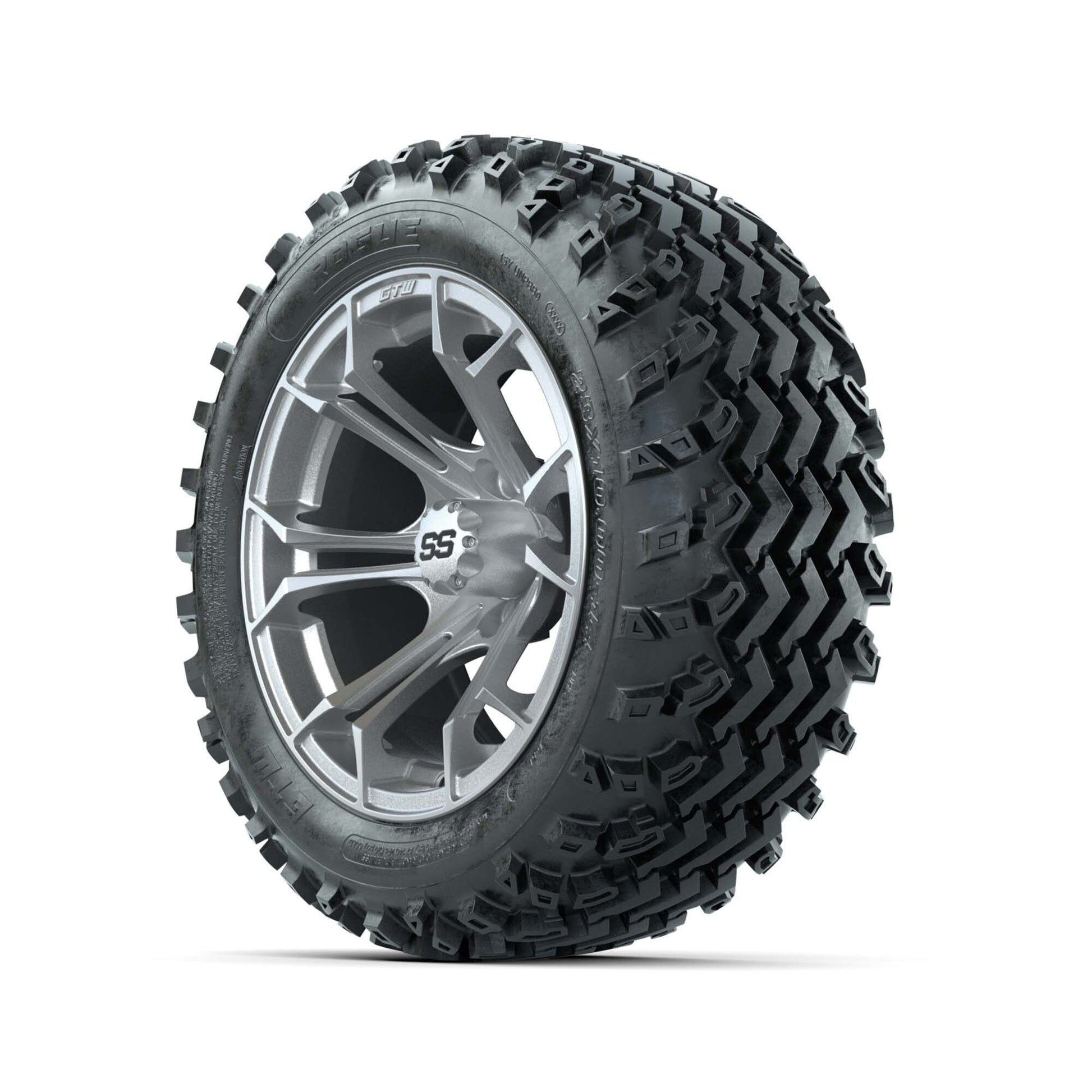 GTW® Spyder Silver Brush 14 in Wheels with 23X10.00-14 Rogue All-Terrain Tires – Full Set