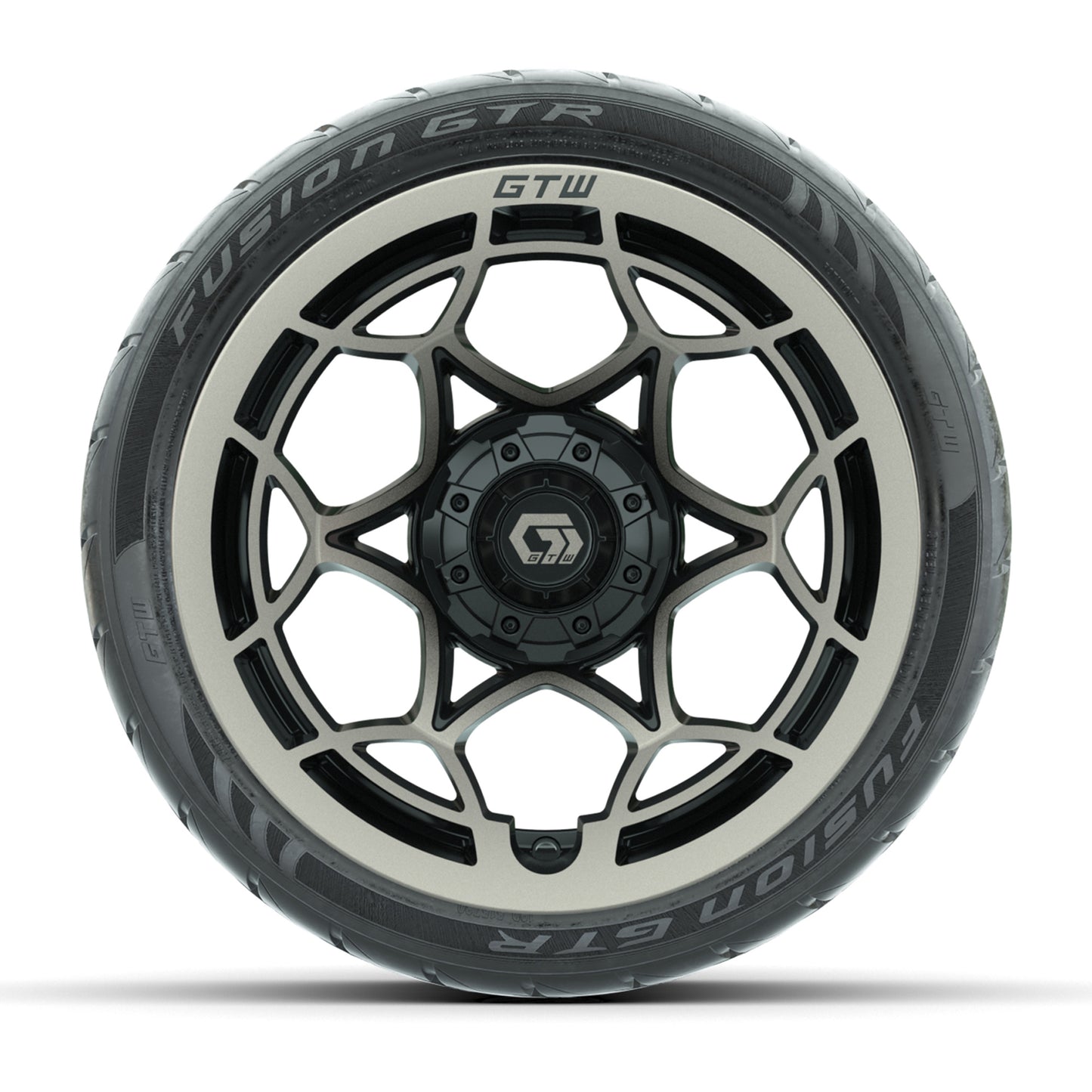 GTW® Nexus Gloss Black/Bronze 14 in Wheels with 205/40-R14 Fusion GTR Steel Belted Street Tires – Full Set
