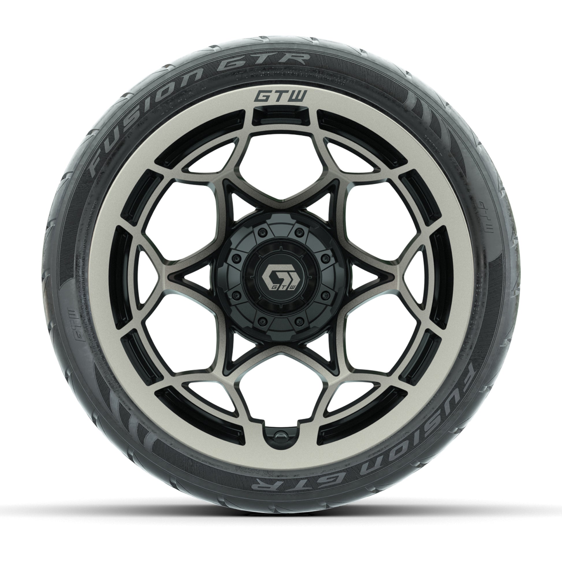 GTW® Nexus Gloss Black/Bronze 14 in Wheels with 205/40-R14 Fusion GTR Steel Belted Street Tires – Full Set