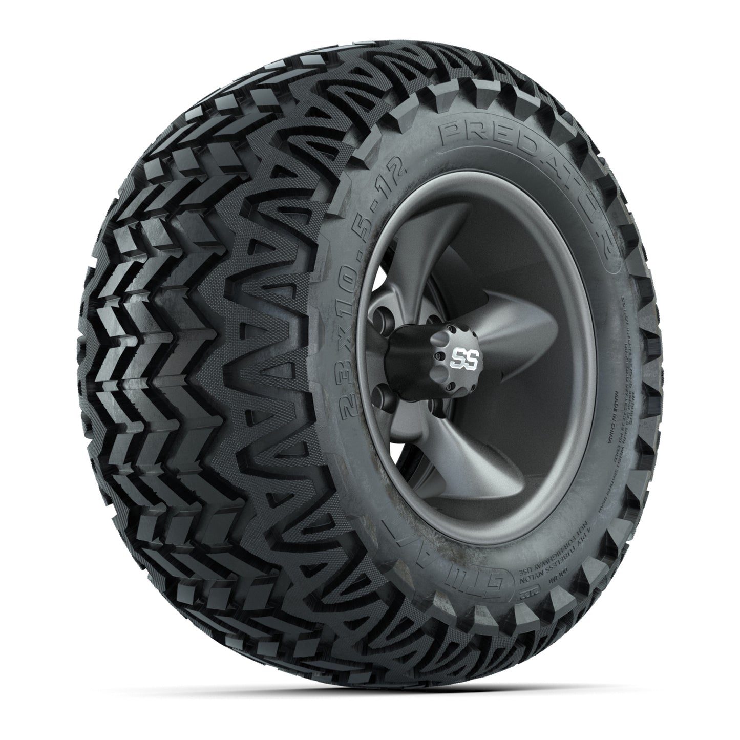 GTW® Godfather Matte Gray 12 in Wheels with 23X10.5-12 Predator All-Terrain Tires – Full Set