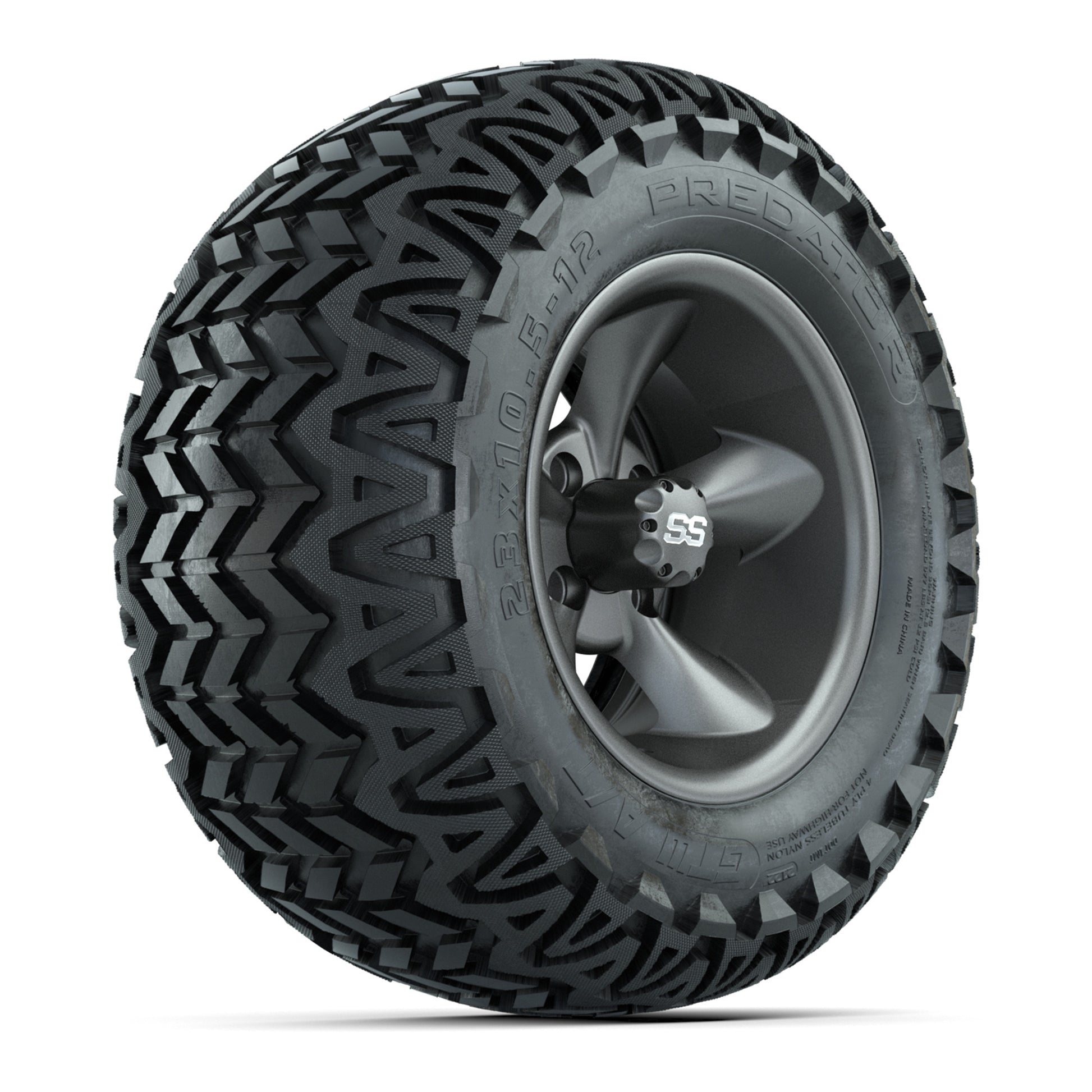 GTW® Godfather Matte Gray 12 in Wheels with 23X10.5-12 Predator All-Terrain Tires – Full Set