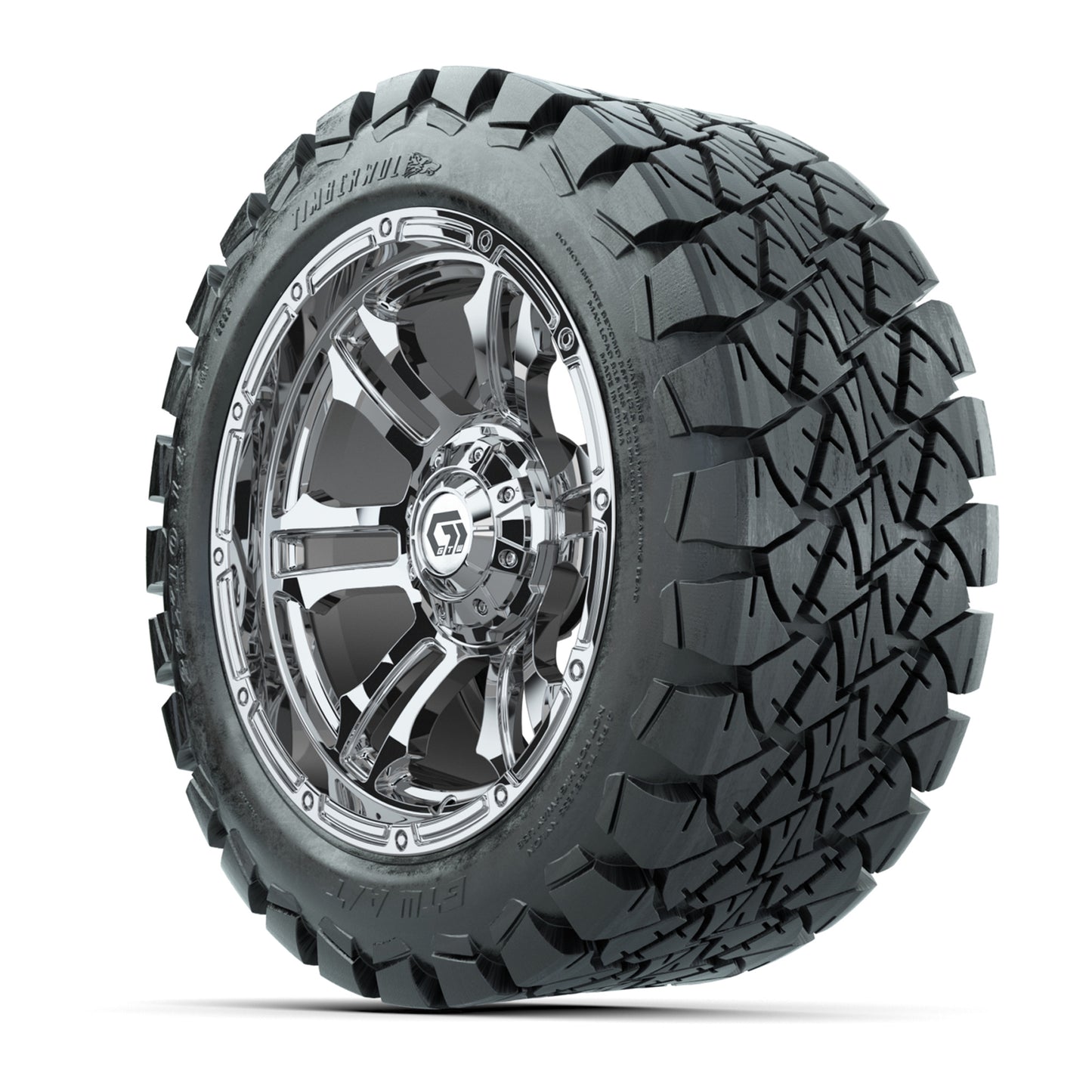 GTW® Shogun Chrome 14 in Wheels with 22x10-14 Timberwolf All-Terrain Tires – Full Set