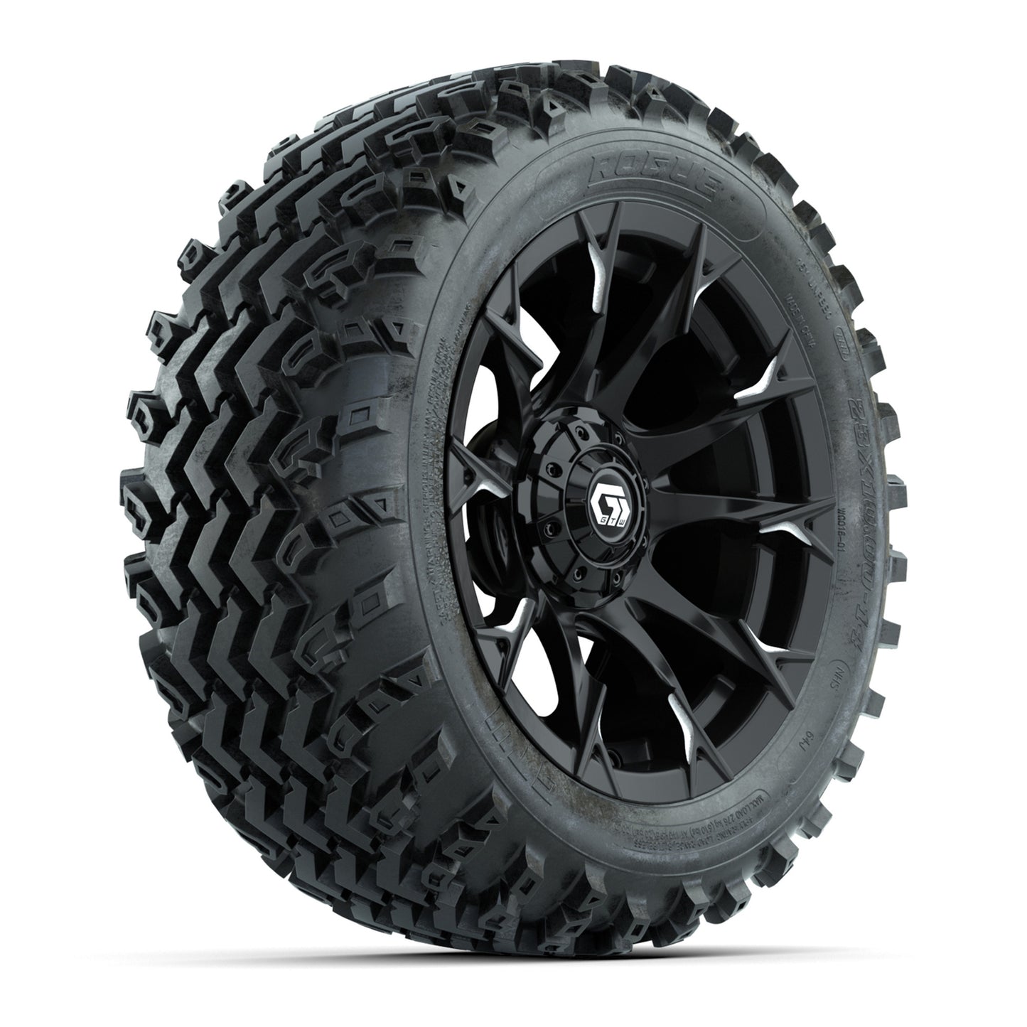 GTW® Diablo Gloss Black/Machined 14 in Wheels with 23X10-14 Rogue All-Terrain Tires – Full Set