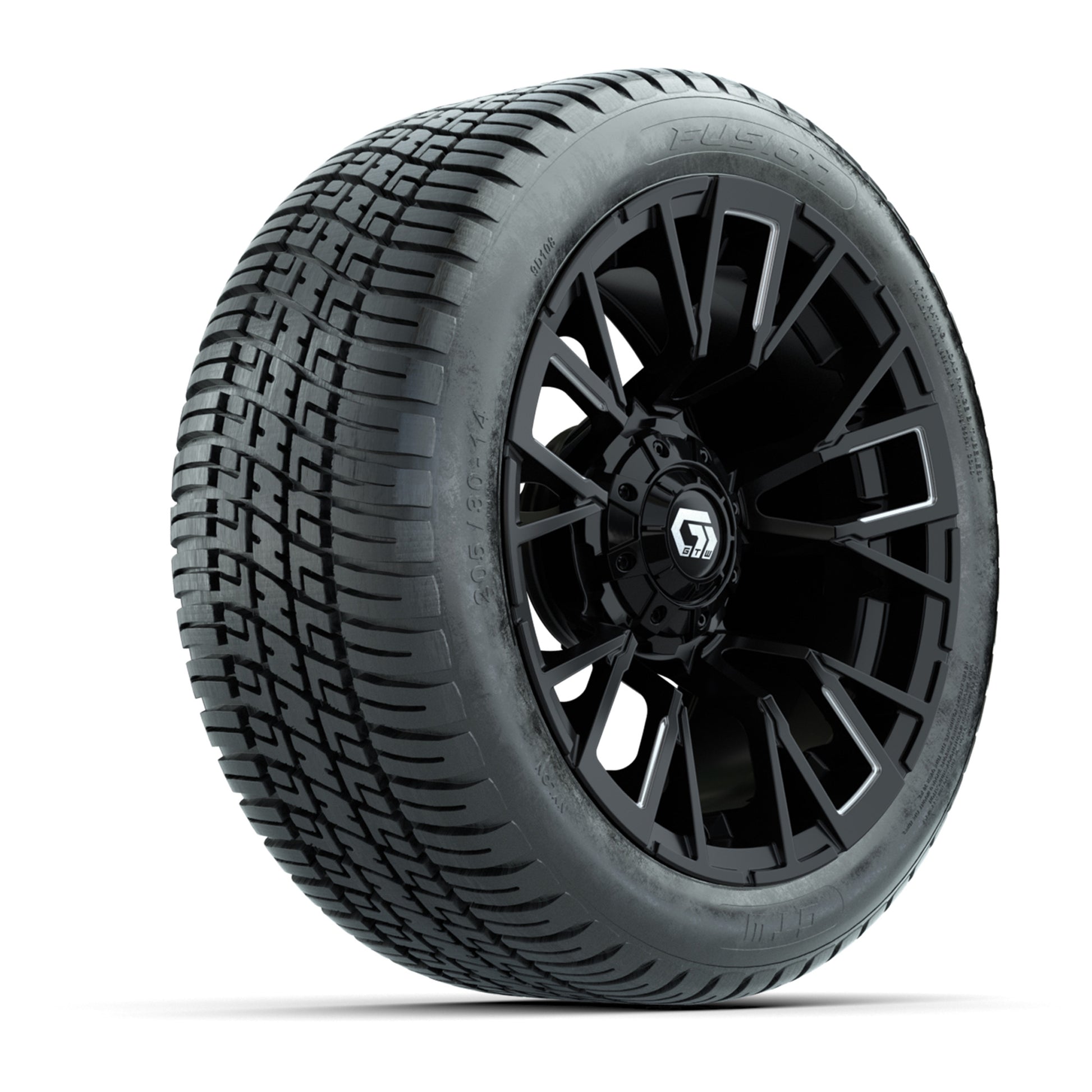 GTW® Vandal Matte Black/Machined 14 in Wheels with 205/30-14 Fusion Street Tires – Full Set