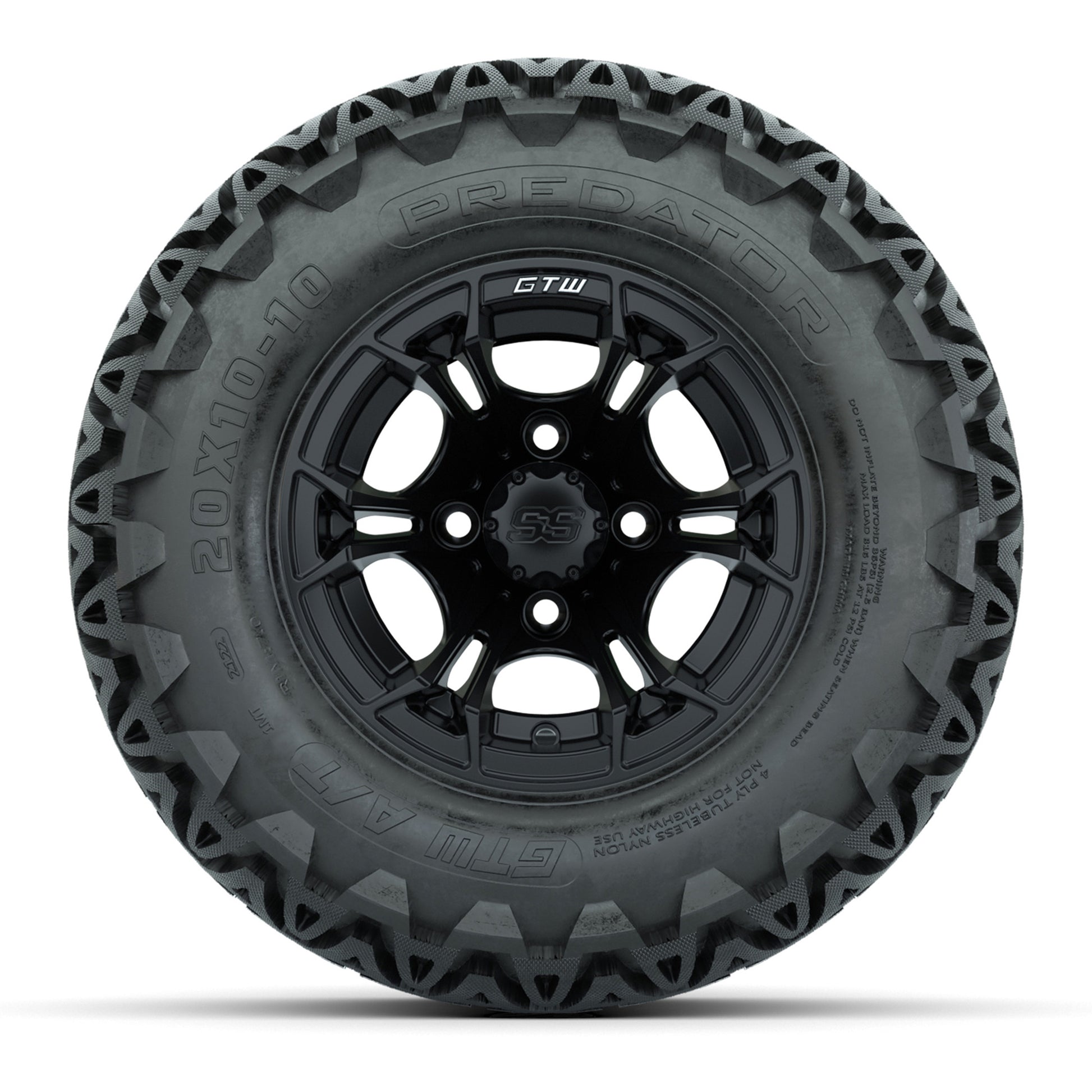 GTW Spyder Matte Black 10 in Wheels with 20x10-10 Predator All Terrain Tires – Full Set