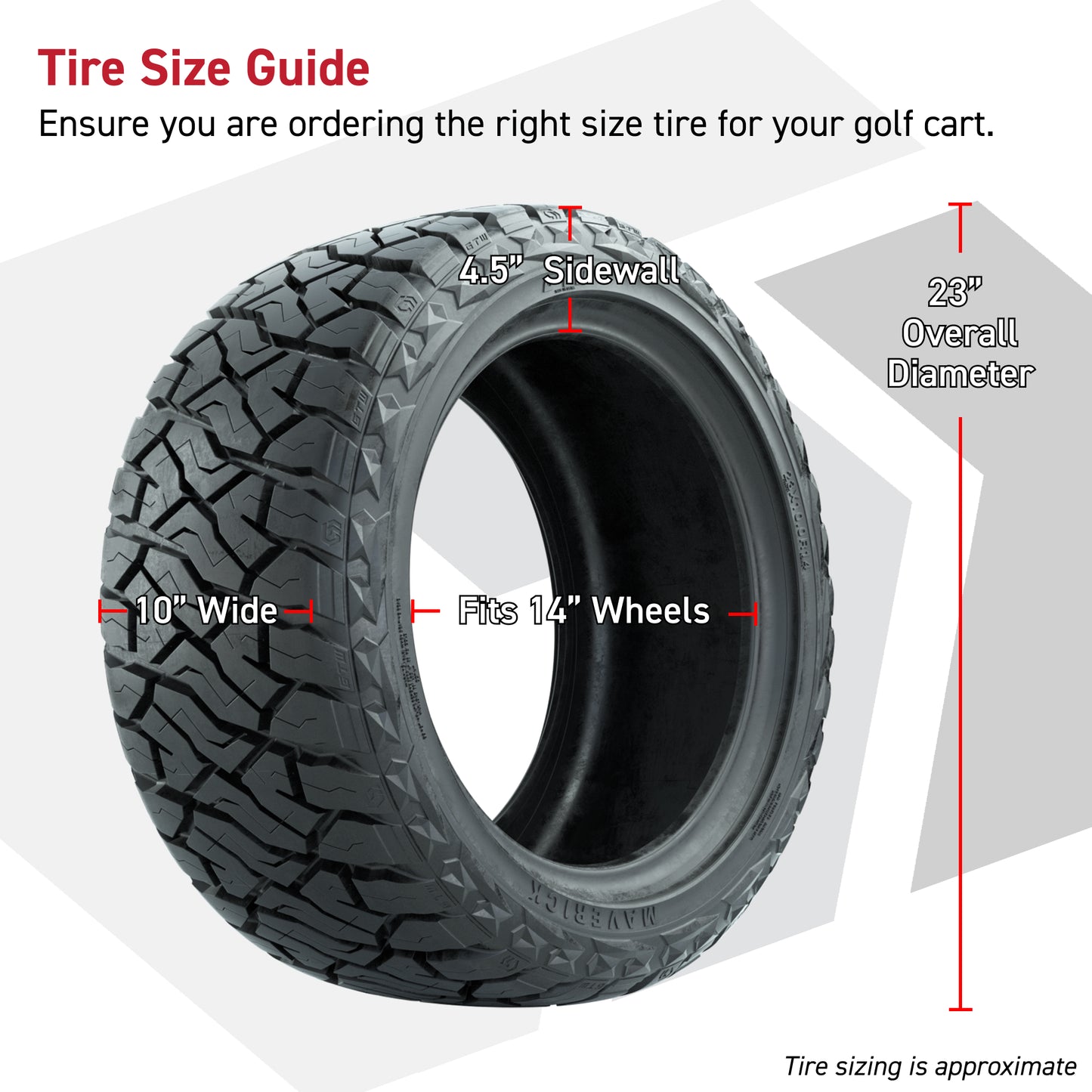 GTW Stellar Matte Black 14 in Wheels with 23x10.00-R14 Maverick All-Terrain Tires – Full Set