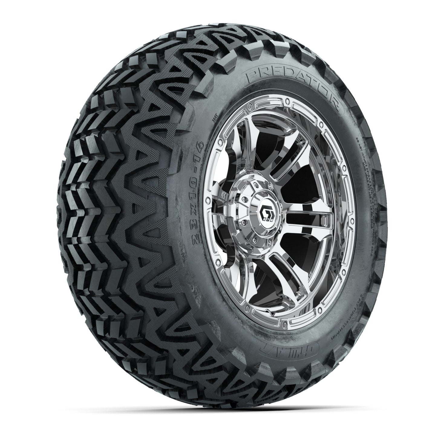 GTW® Shogun Chrome 14 in Wheels with 23x10-14 Predator All-Terrain Tires – Full Set