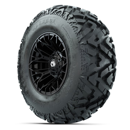 GTW® Stellar Black 12 in Wheels with 25X10-12 Barrage Mud Tires – Full Set