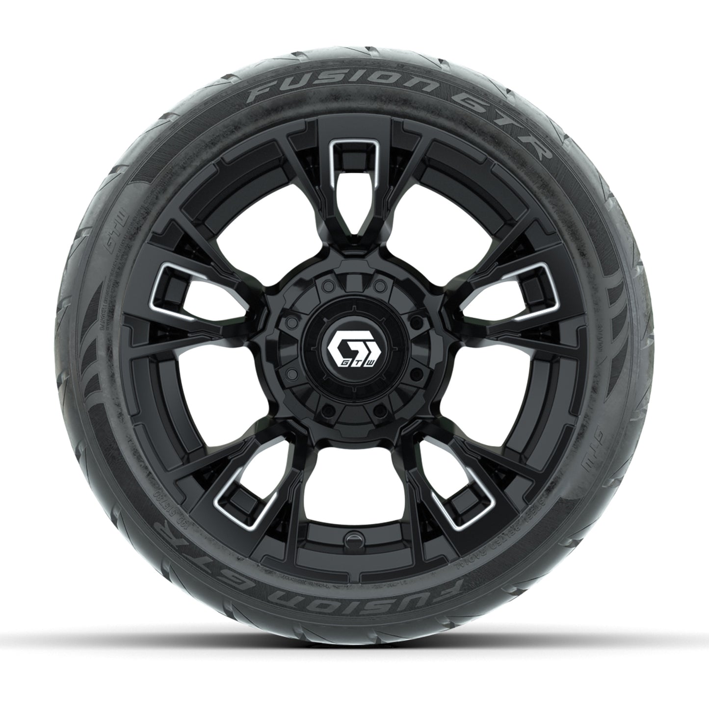 GTW® Vandal Matte Black/Machined 12 in Wheels with 215/40-R12 Fusion GTR Steel Belt Radial Street Tires – Full Set