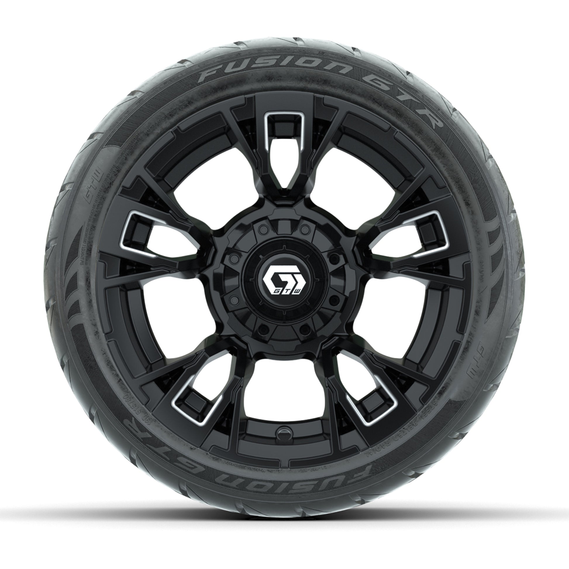 GTW® Vandal Matte Black/Machined 12 in Wheels with 215/40-R12 Fusion GTR Steel Belt Radial Street Tires – Full Set
