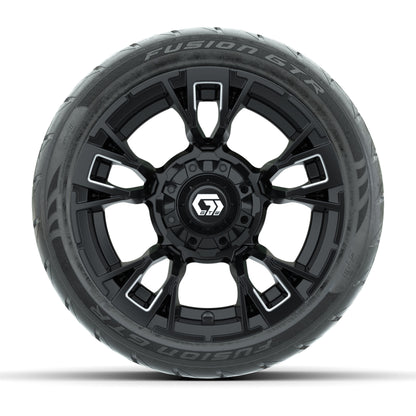GTW® Vandal Matte Black/Machined 12 in Wheels with 215/40-R12 Fusion GTR Steel Belt Radial Street Tires – Full Set