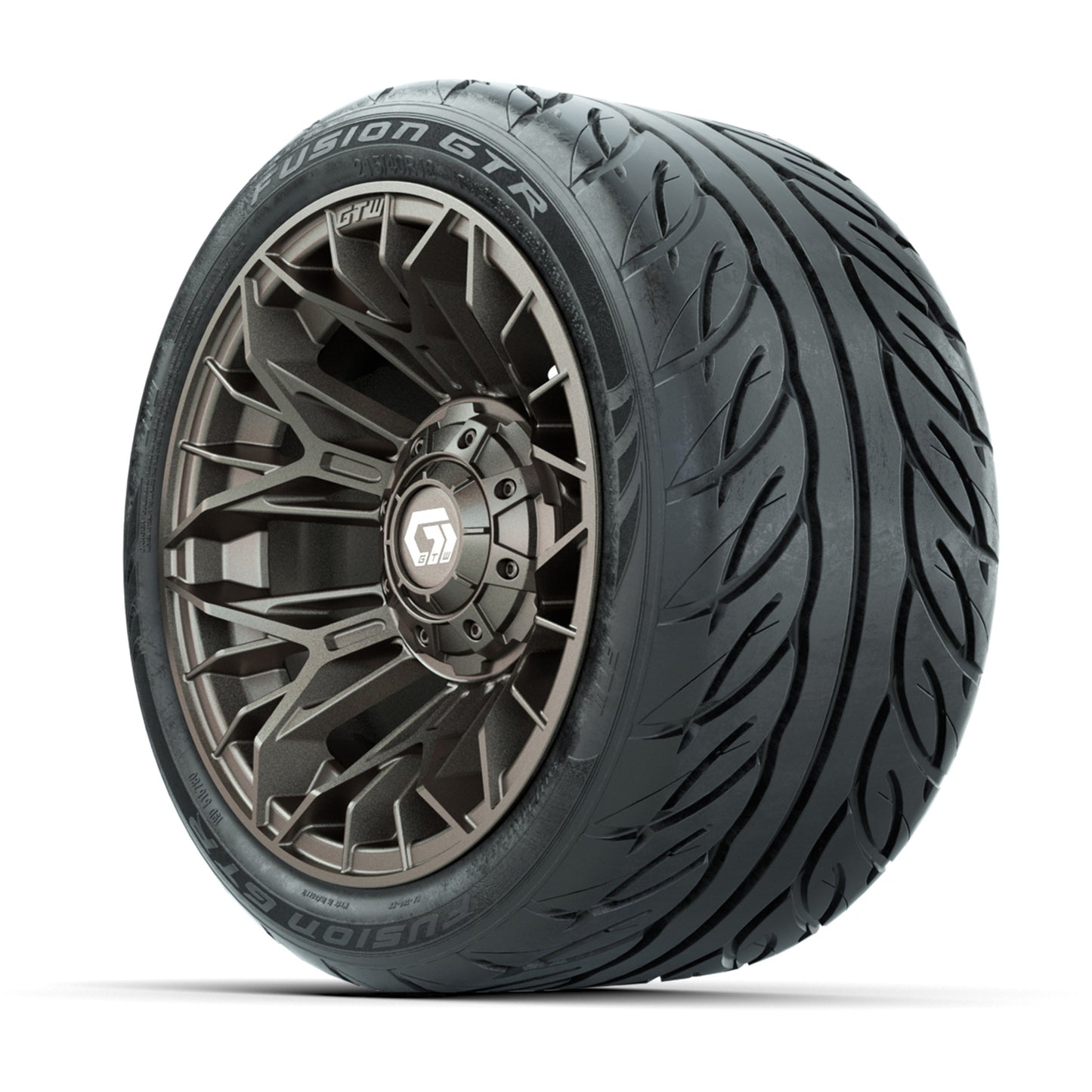 GTW® Stellar Matte Bronze 12 in Wheels with 215/40-R12 Fusion GTR Steel Belt Radial Street Tires – Full Set