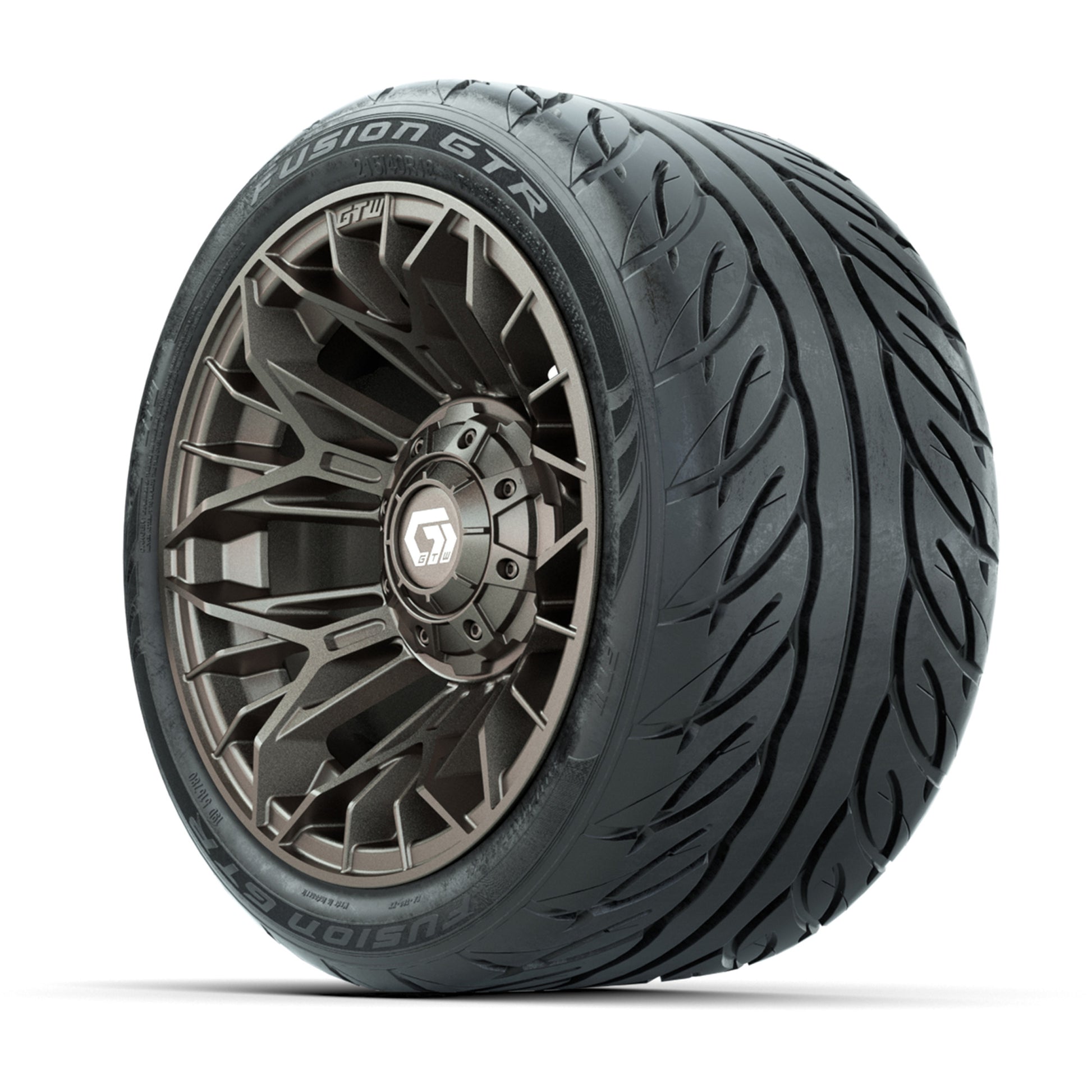 GTW® Stellar Matte Bronze 12 in Wheels with 215/40-R12 Fusion GTR Steel Belt Radial Street Tires – Full Set