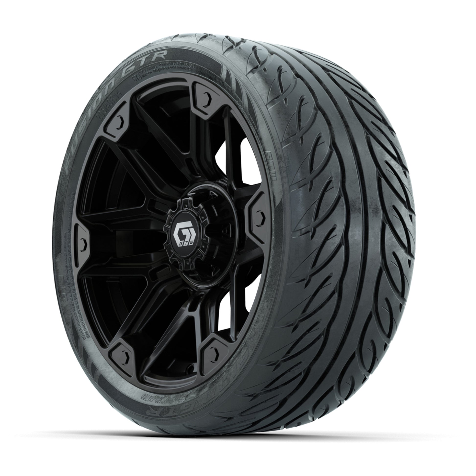 GTW® Graffiti Gloss Black 14 in Wheels with 205/40-R14 Fusion GTR Steel Belted Street Tires – Full Set