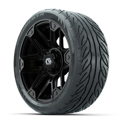 GTW® Graffiti Gloss Black 14 in Wheels with 205/40-R14 Fusion GTR Steel Belted Street Tires – Full Set