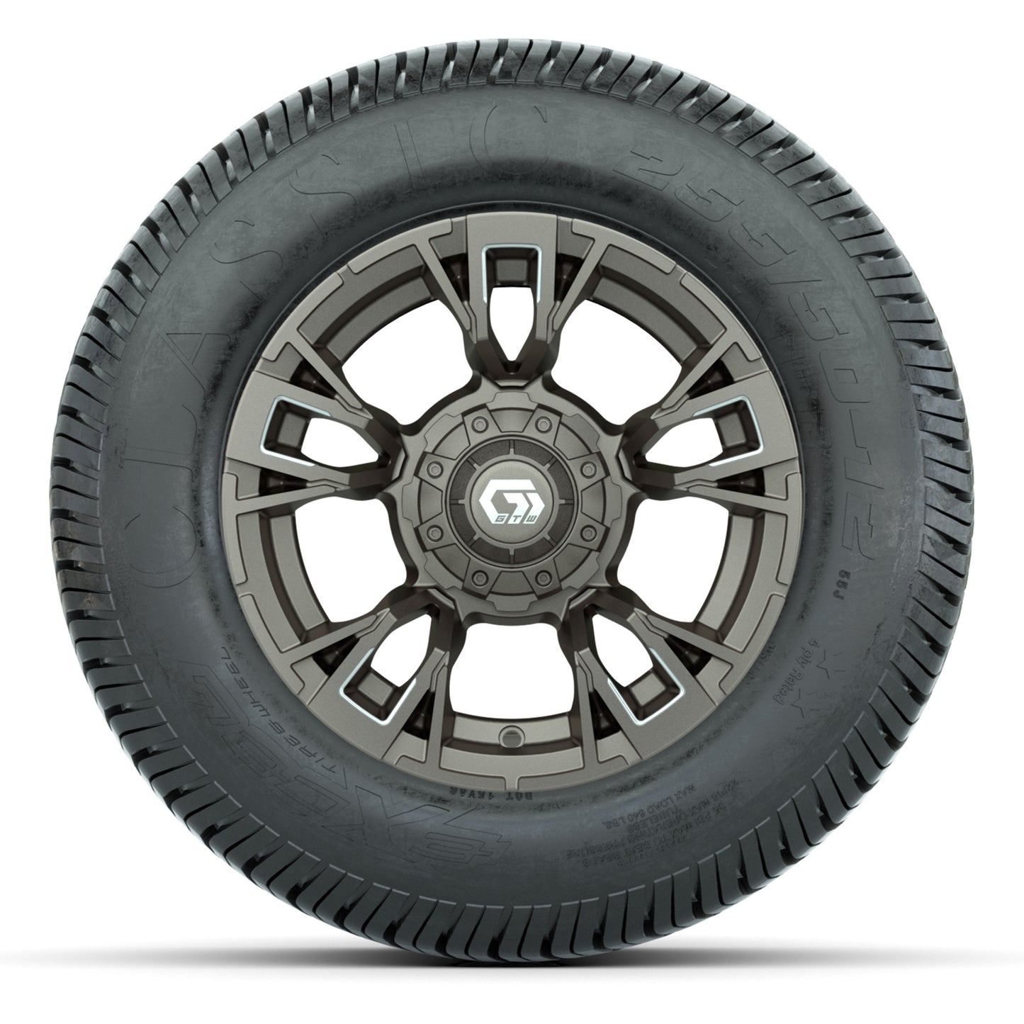 GTW® Vandal Bronze/Machined 12 in Wheels with 255/50-12 Excel Classic Street Tires – Full Set