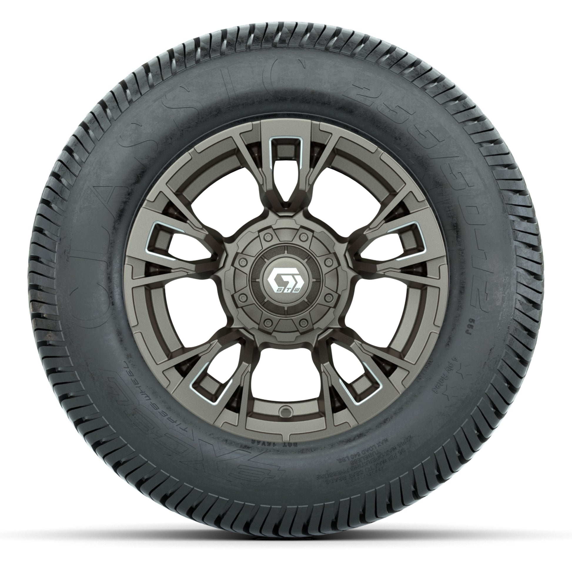 GTW® Vandal Bronze/Machined 12 in Wheels with 255/50-12 Excel Classic Street Tires – Full Set