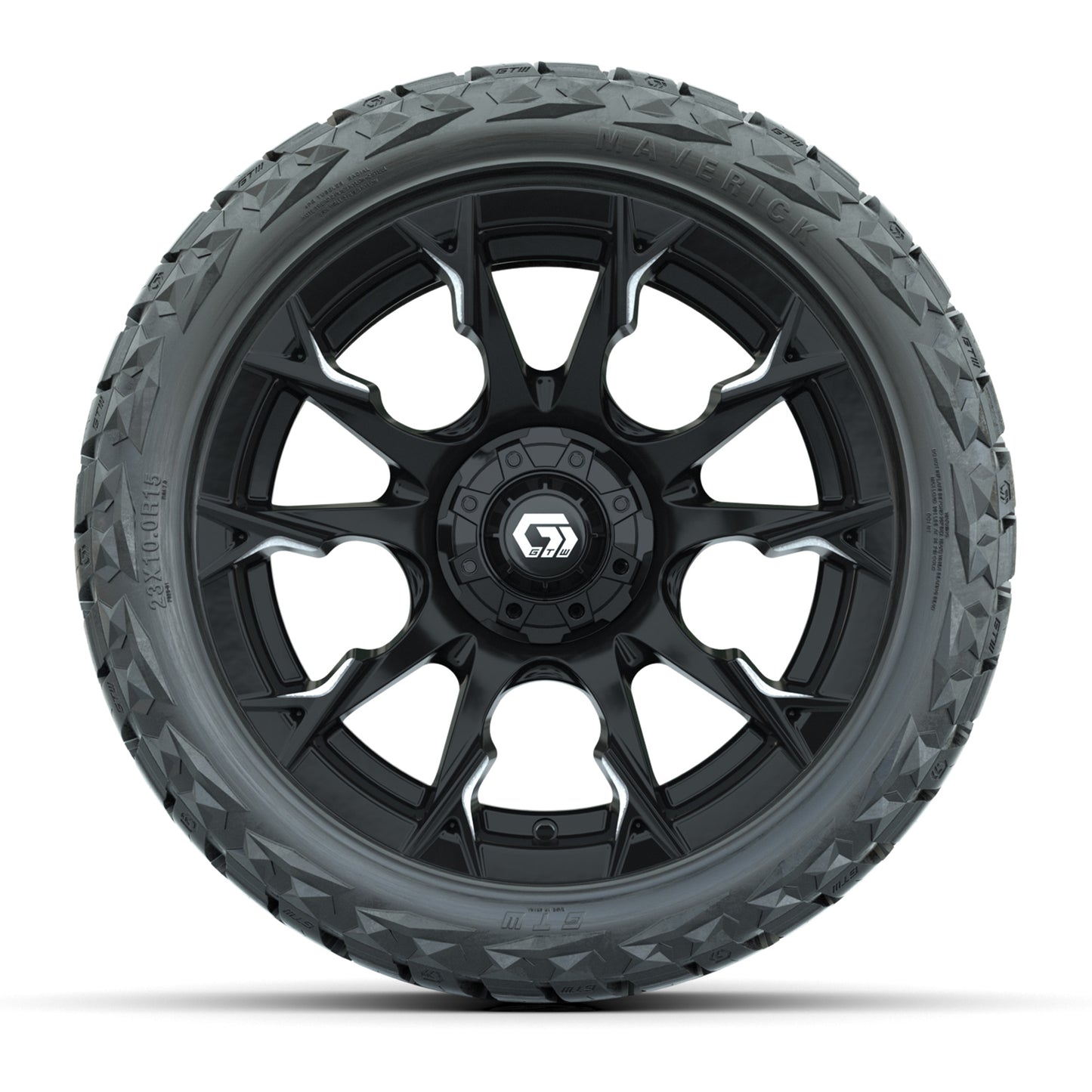 GTW Diablo Gloss Black/Machined 15 in Wheels with 23x10.00-R15 Maverick All-Terrain Tires – Full Set