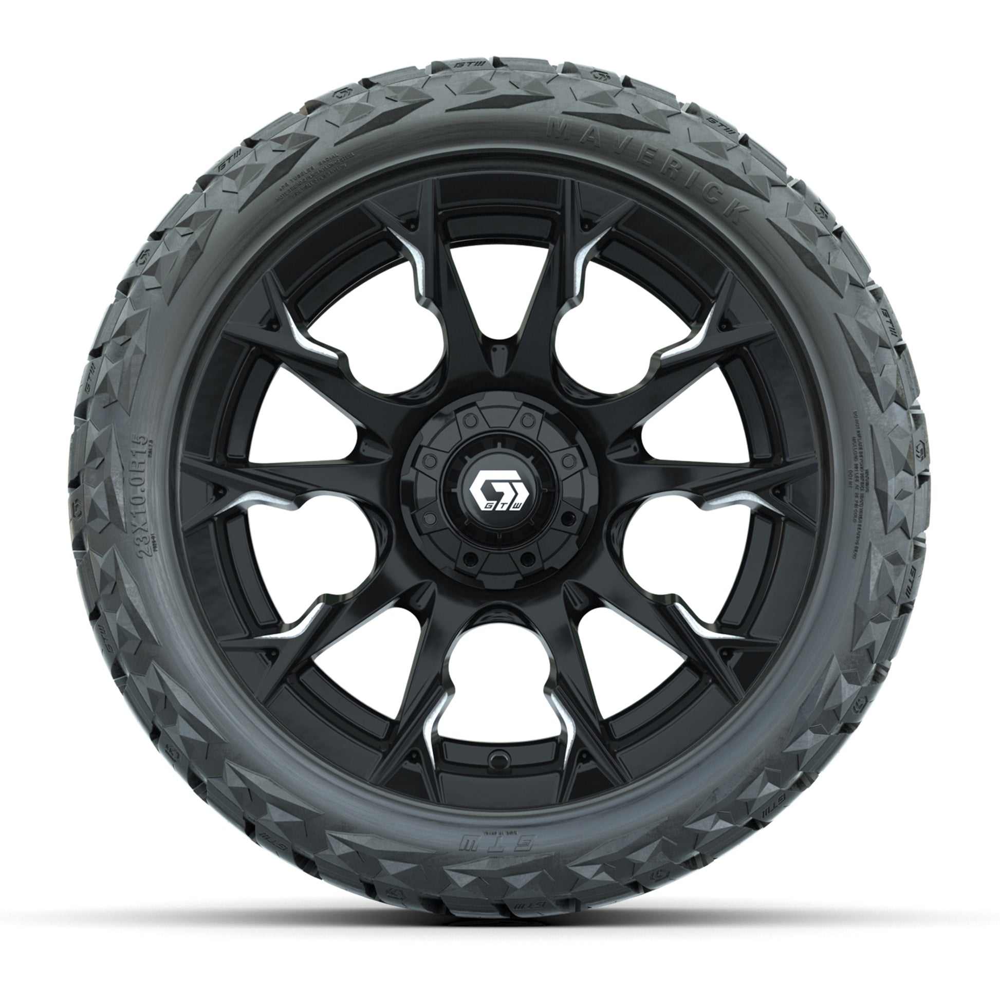 GTW Diablo Gloss Black/Machined 15 in Wheels with 23x10.00-R15 Maverick All-Terrain Tires – Full Set