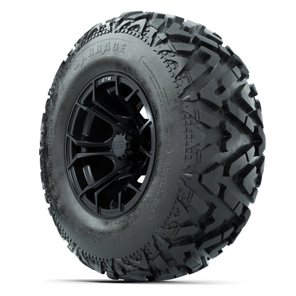 GTW® Spyder Matte Black 12 in Wheels with 25X10-12 Barrage Mud Tires – Full Set