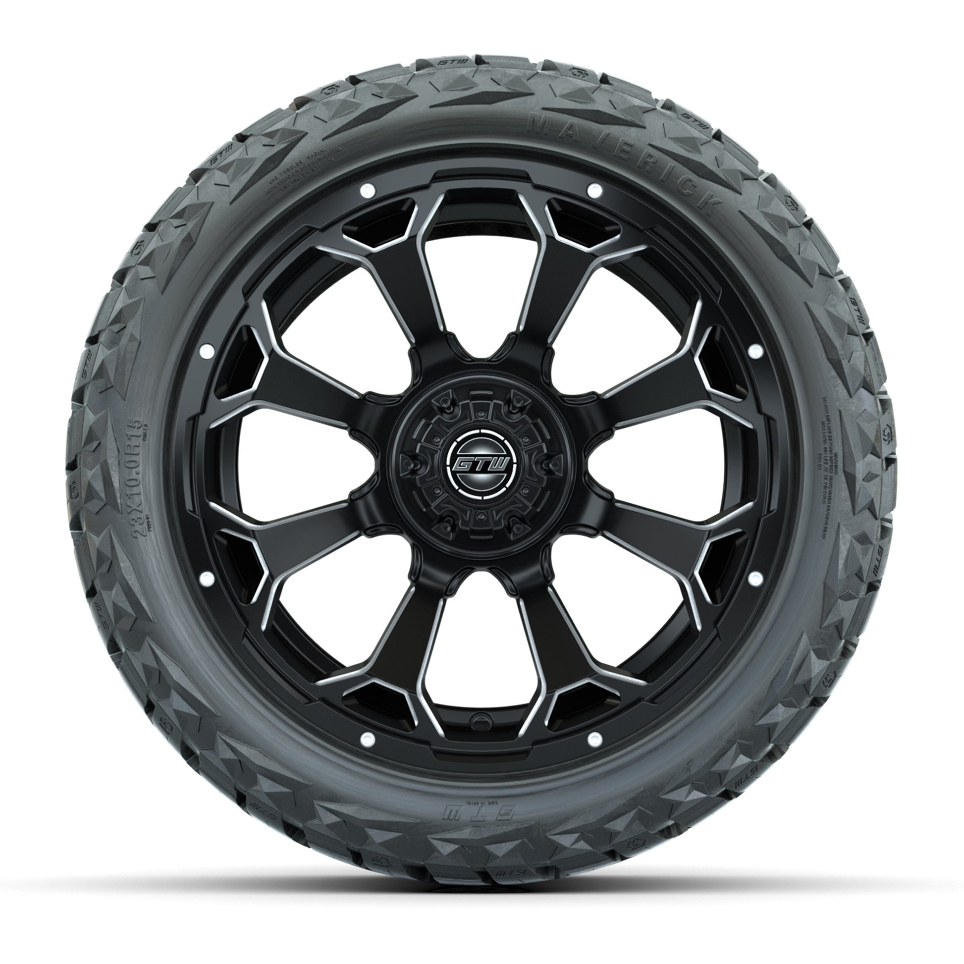 GTW Raven Matte Black 15 in Wheels with 23x10.00-R15 Maverick All-Terrain Tires – Full Set