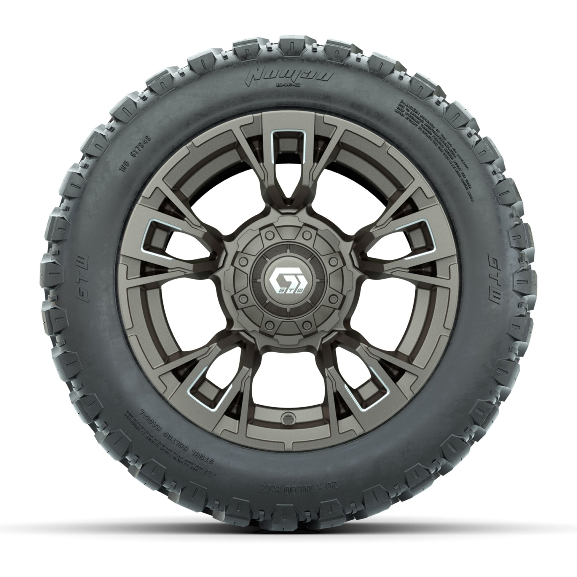 GTW® Vandal Bronze/Machined 12 in Wheels with 20X10-12 Nomad Steel Belt Radial All-Terrain Tires – Full Set