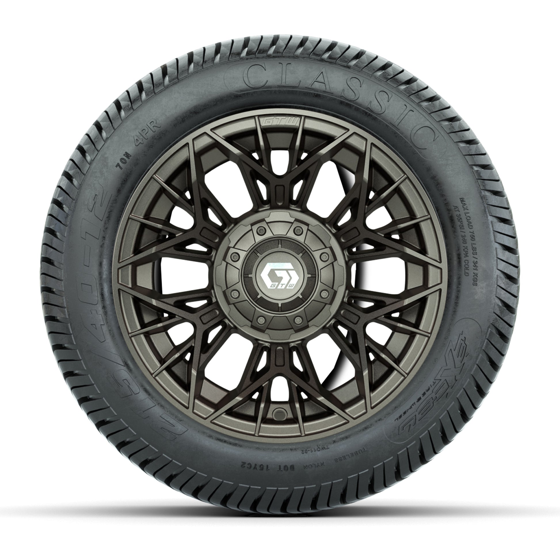 GTW® Stellar Matte Bronze 12 in Wheels with 215/40-12 Excel Classic Street Tires – Full Set