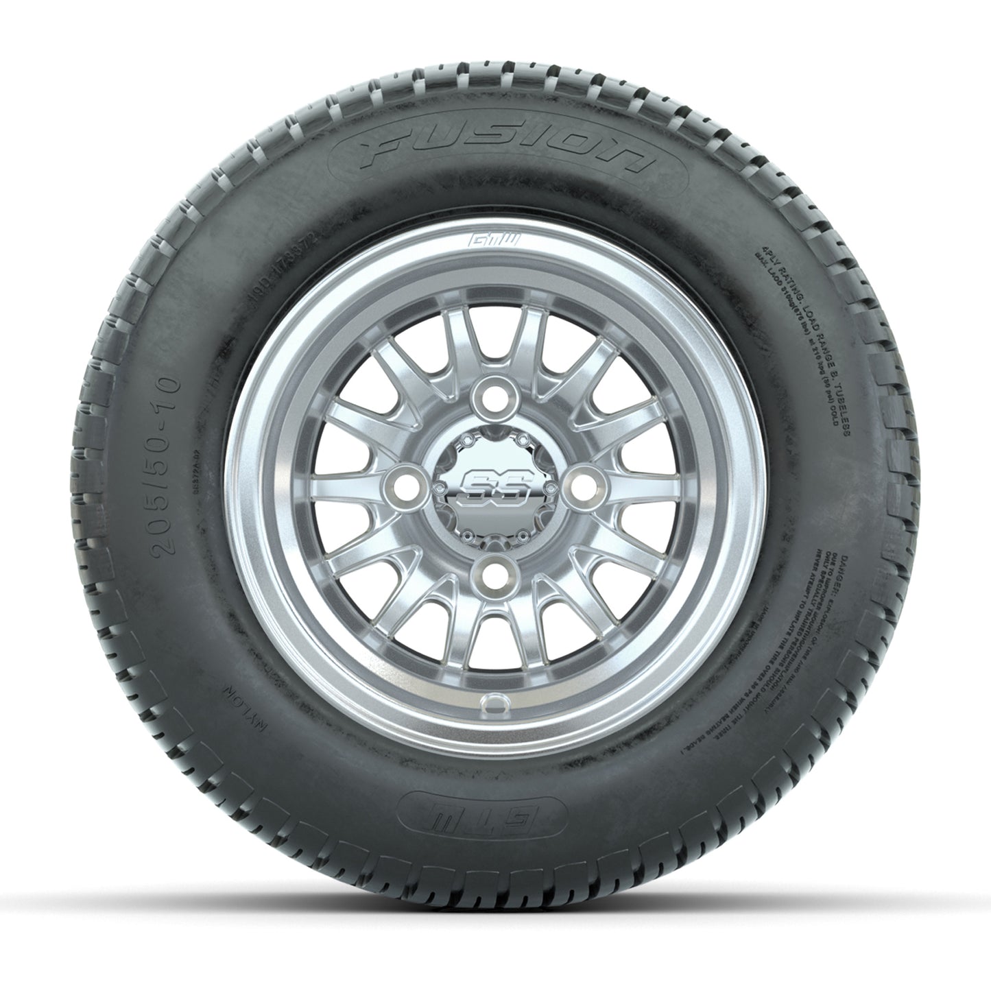 Set of 4 GTW Medusa Silver and Machined Wheels with Fusion Street Tires - 10 Inch