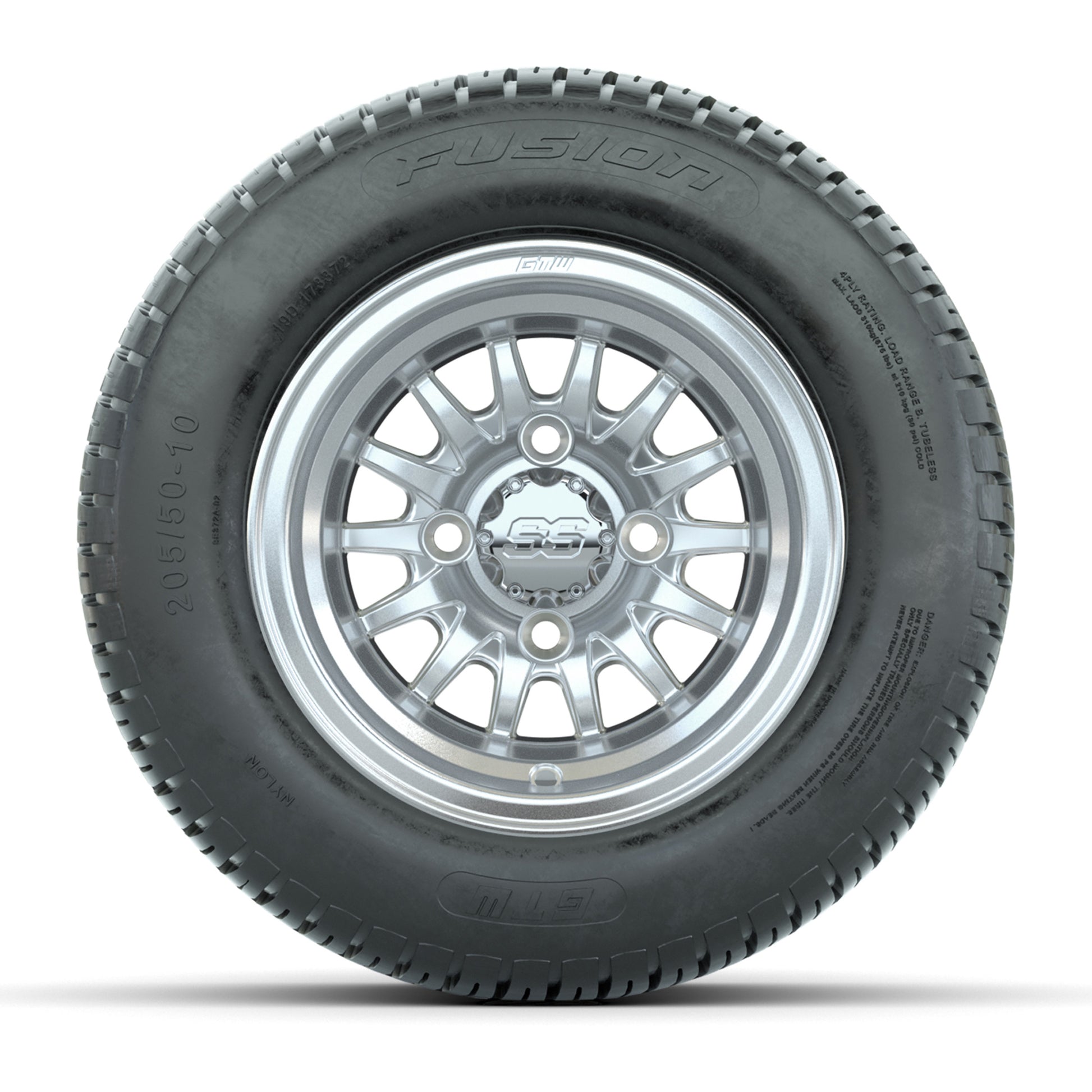 Set of 4 GTW Medusa Silver and Machined Wheels with Fusion Street Tires - 10 Inch