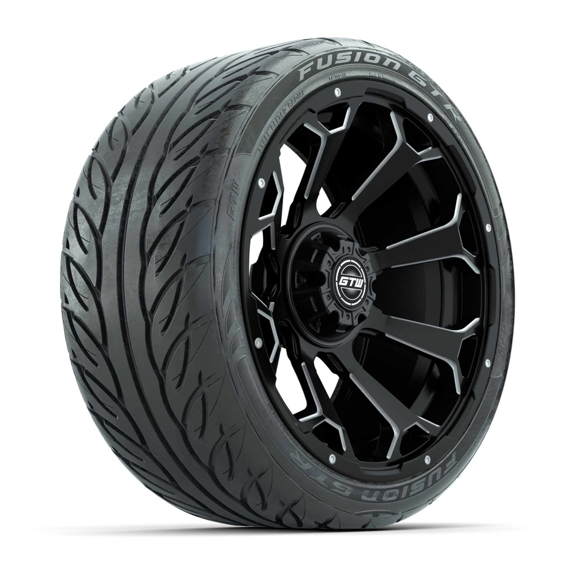GTW Raven Matte Black/Ball Mill 15 in Wheels with 215/40-R15 Fusion GTR Steel Belt Radial Street Tires – Full Set