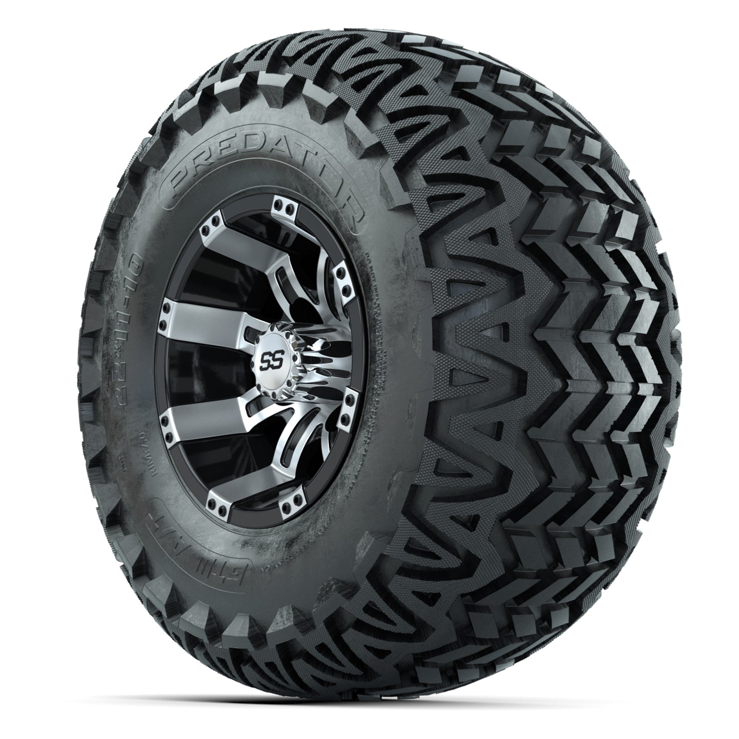 GTW Tempest Black/Machined 10 in Wheels with 22x11-10 Predator All-Terrain Tires – Full Set