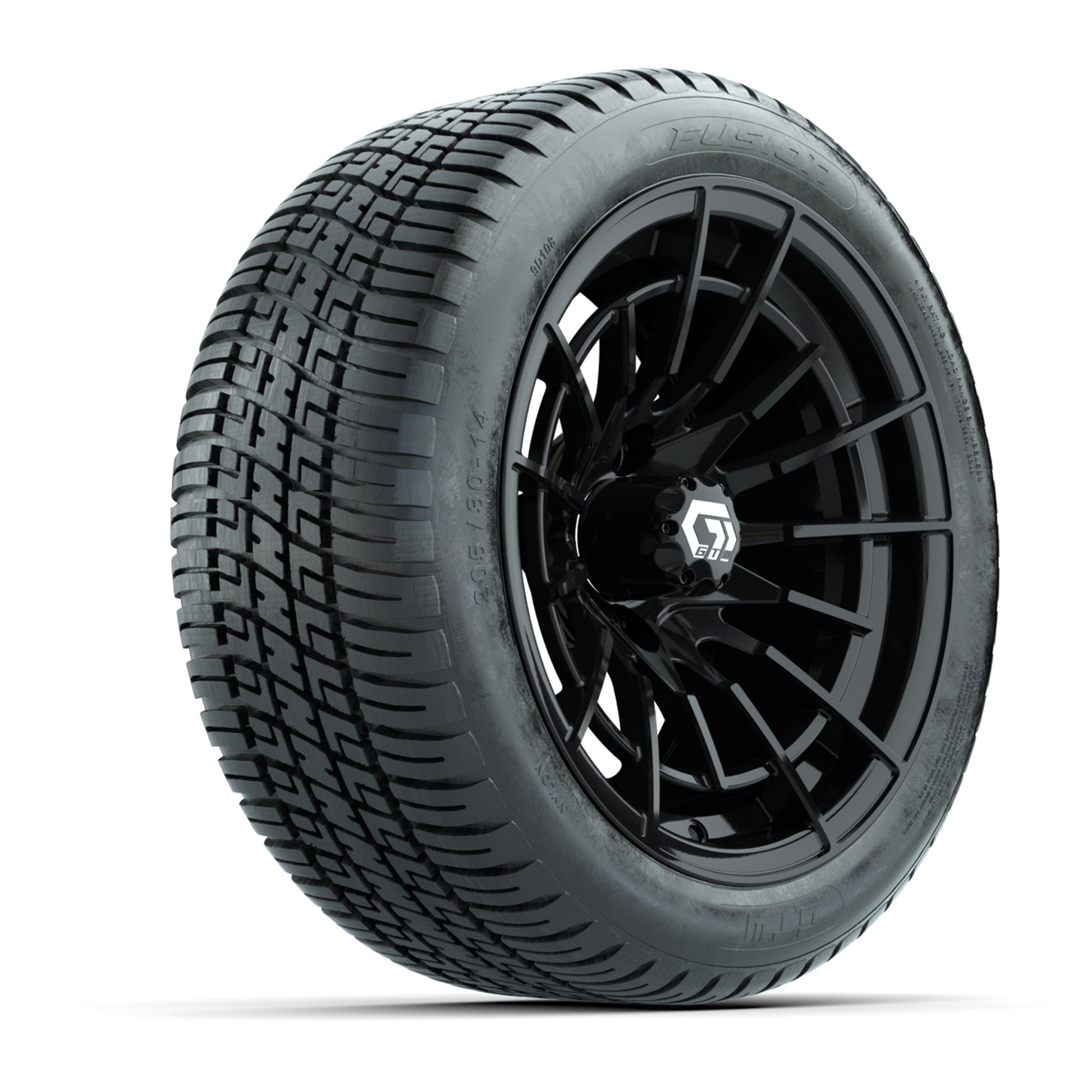 GTW® Boost Gloss Black 14 in Wheels with 205/30-14 Fusion Street Tires – Full Set