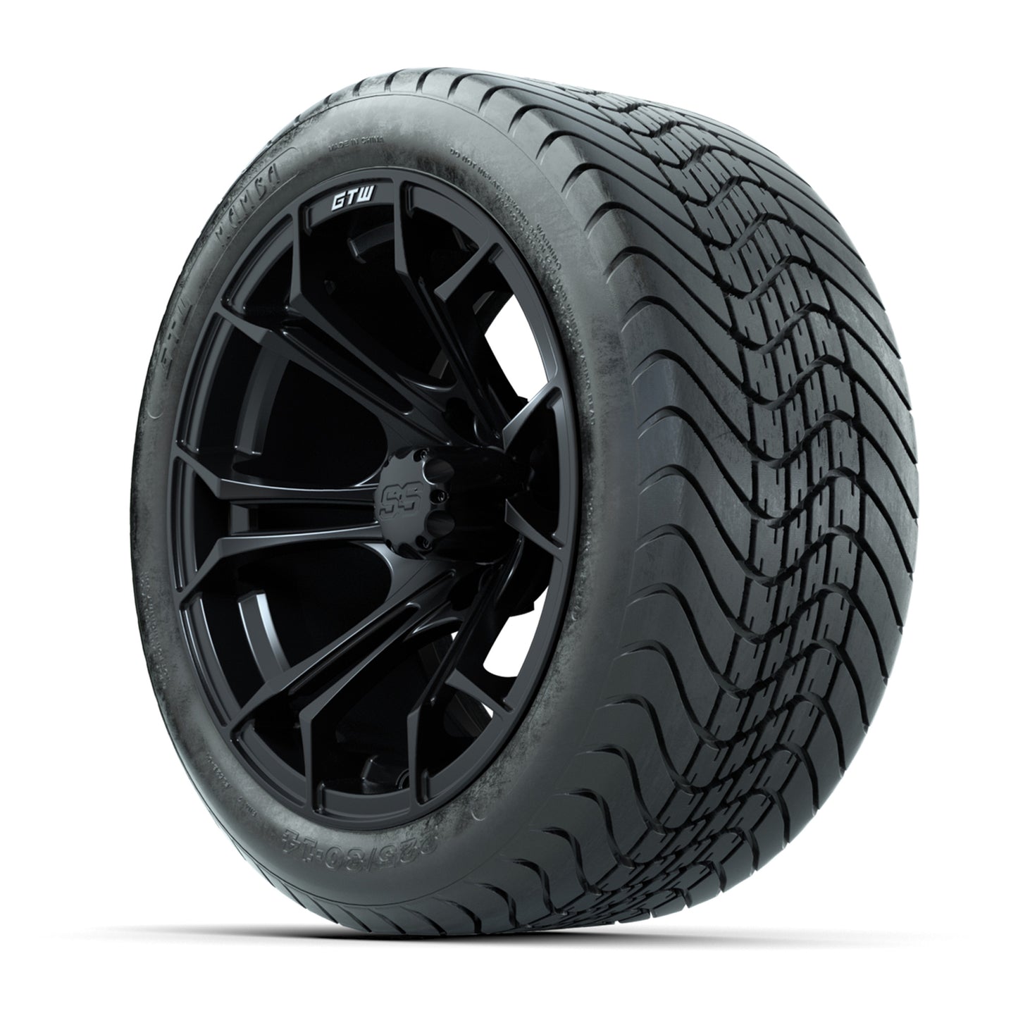 GTW Spyder Matte Black 14 in Wheels with 225/30-14 Mamba Street Tires – Full Set