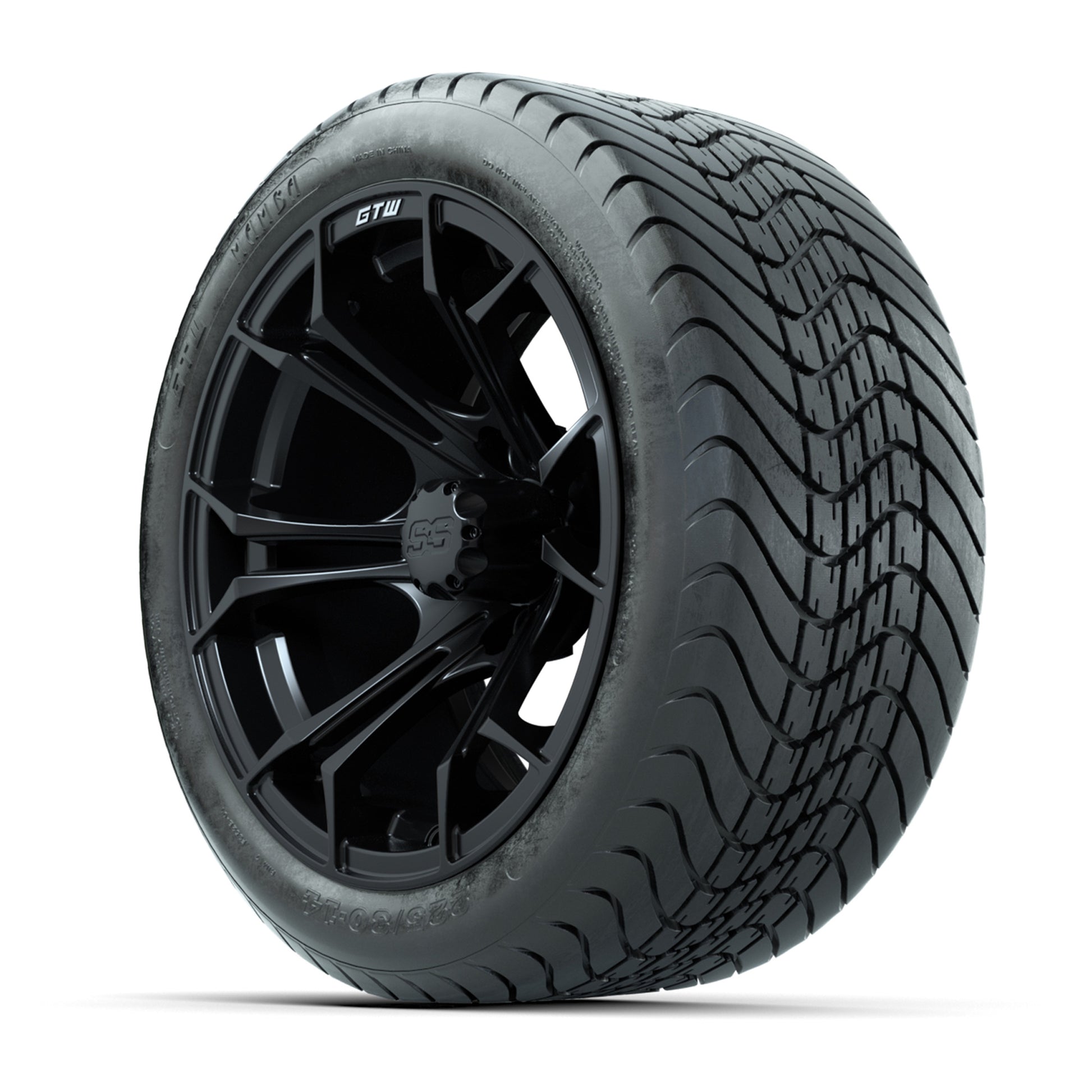 GTW Spyder Matte Black 14 in Wheels with 225/30-14 Mamba Street Tires – Full Set