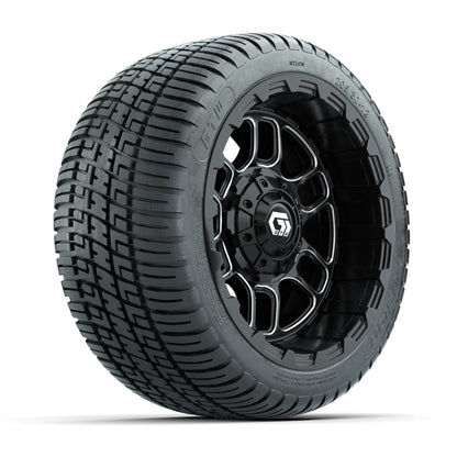 GTW® Titan Black/Machined 12 in Wheels with 205/30-12 Fusion Street Tires – Full Set