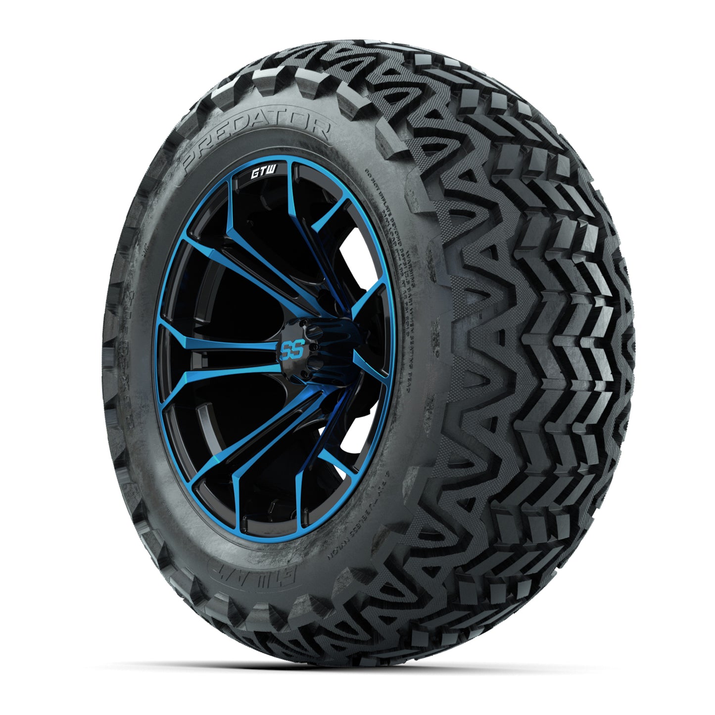 GTW Spyder Blue/Black 14 in Wheels with 23x10-14 GTW Predator All-Terrain Tires – Full Set