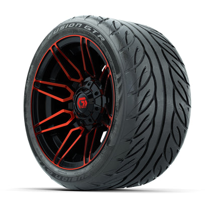 GTW® Stealth Red/Machined 12 in Wheels with 215/40-R12 Fusion GTR Steel Belt Radial Street Tires – Full Set