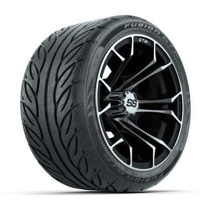 GTW® Spyder Black/Machined 12 in Wheels with 215/40-R12 Fusion GTR Steel Belt Radial Street Tires – Full Set