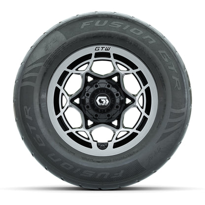 GTW® Nexus Black with Silver Face 12 in Wheels with 255/55-R12 Fusion GTR Steel Belt Radial Street Tires - Full Set