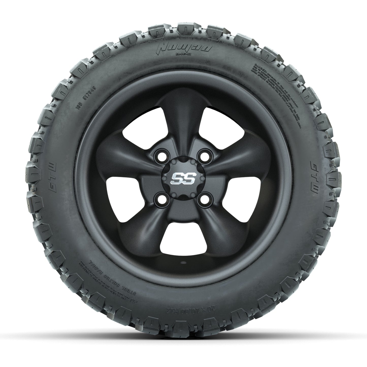 GTW® Godfather Matte Gray 12 in Wheels with 20X10-12 Nomad Steel Belt Radial All-Terrain Tires – Full Set