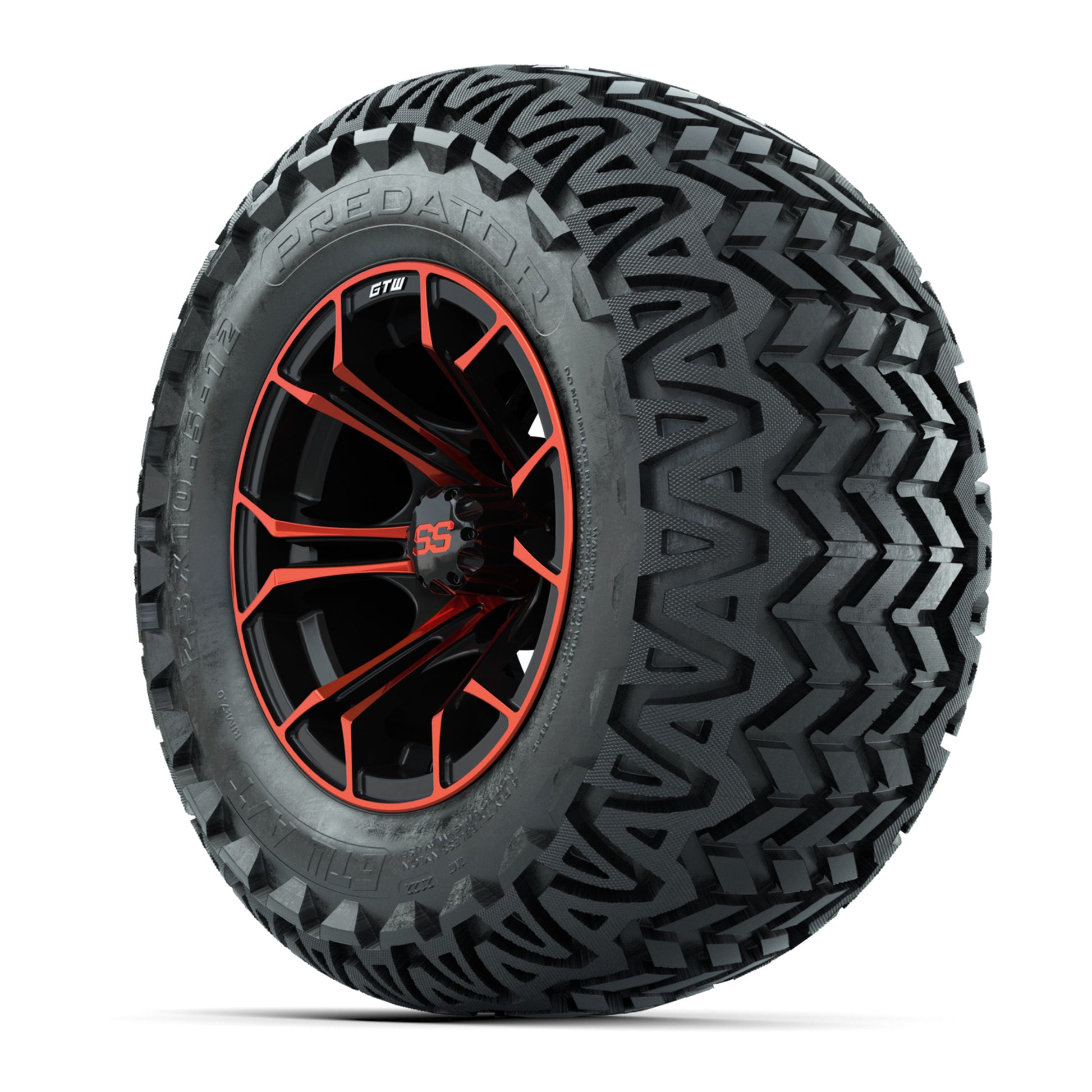 GTW® Spyder Black/Red 12 in Wheels with 23X10.5-12 Predator All-Terrain Tires – Full Set