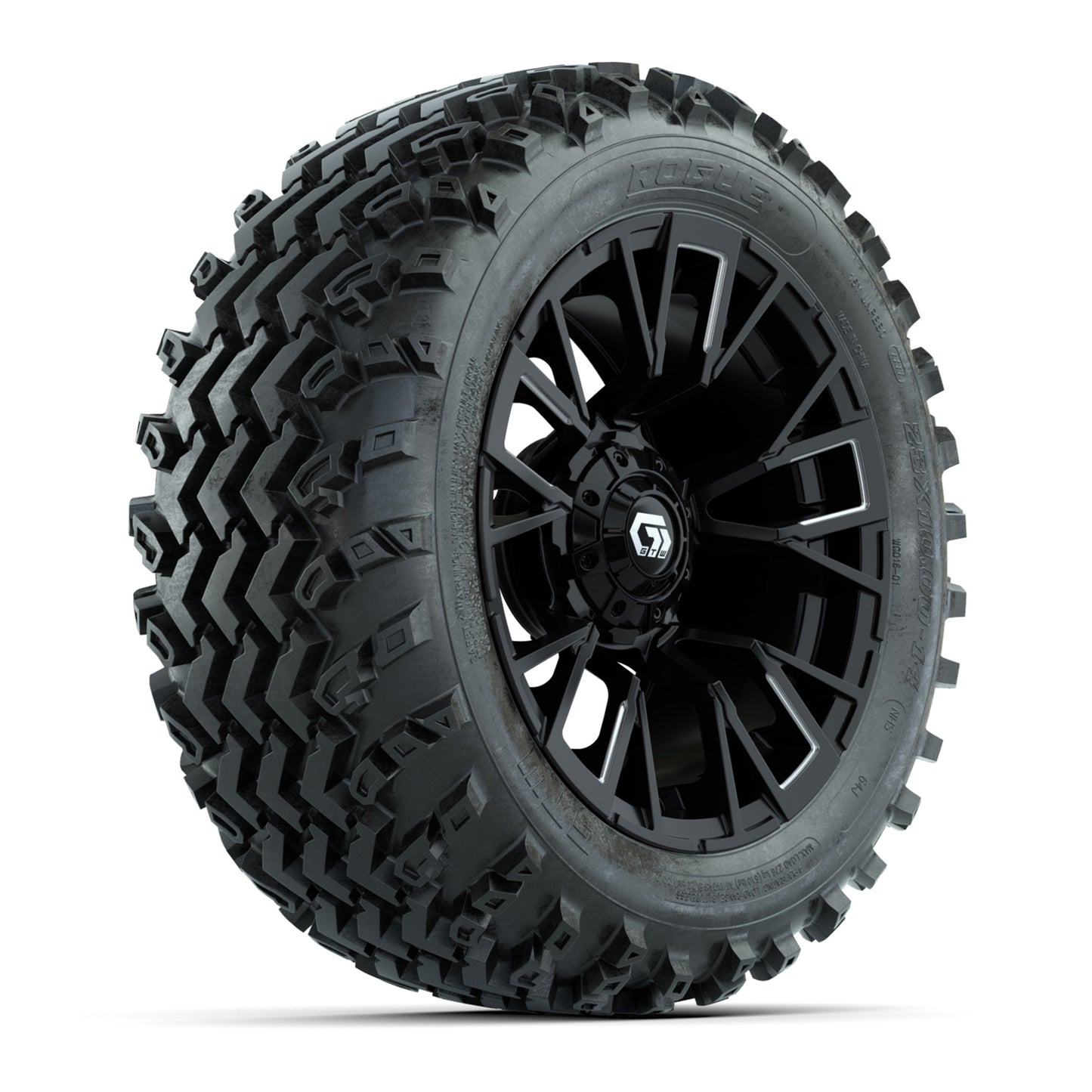GTW® Vandal Matte Black/Machined 14 in Wheels with 23X10-14 Rogue All-Terrain Tires – Full Set