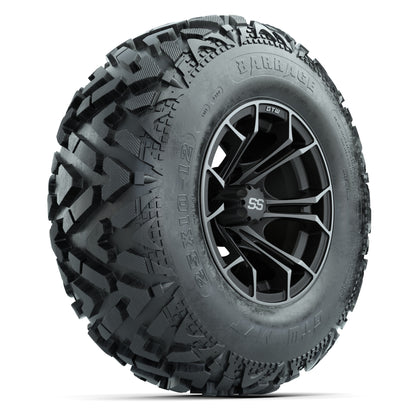 GTW® Spyder Matte Gray/Machined 12 in Wheels with 25X10-12 Barrage Mud Tires – Full Set