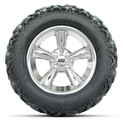 GTW Godfather Chrome 14 in Wheels with 25x10-14 Barrage Mud Tires – Full Set