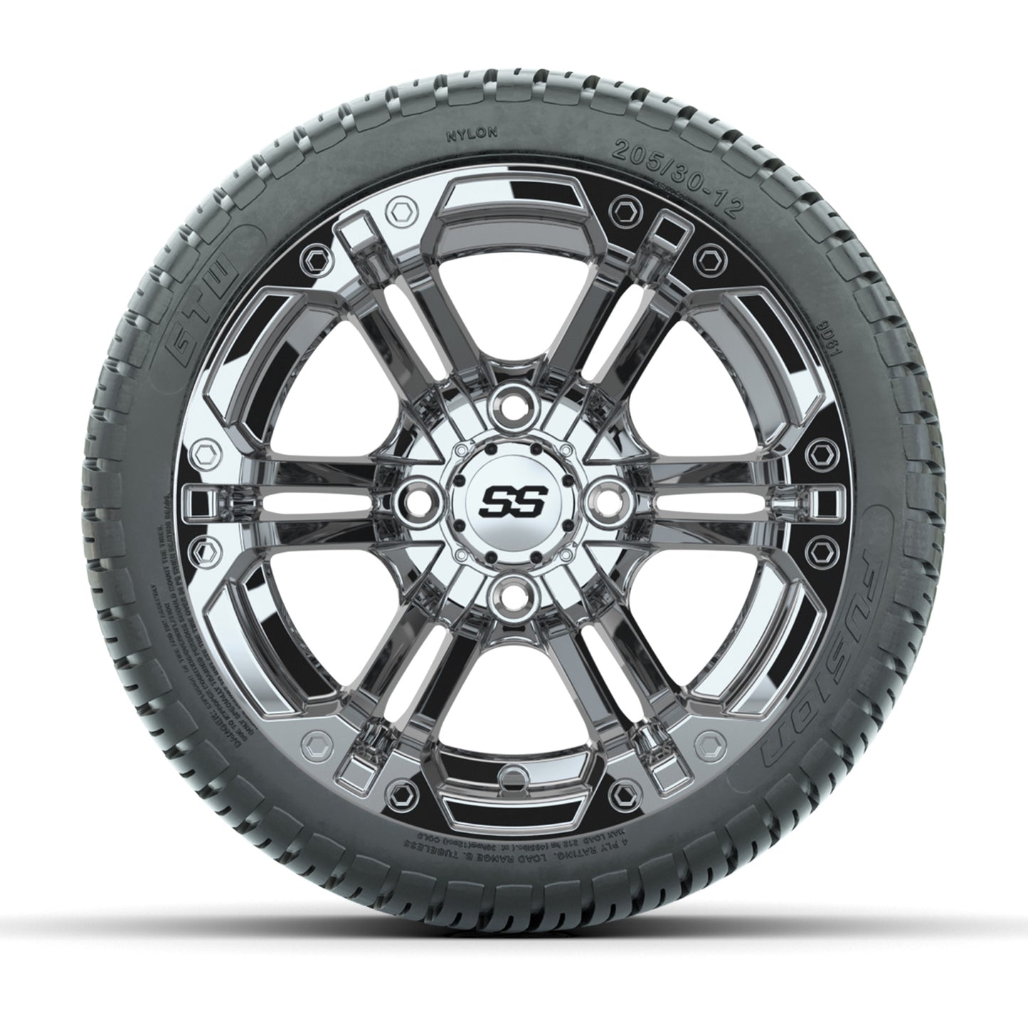GTW Specter Chrome 12 in Wheels with 18in Fusion Street Tires – Set of 4